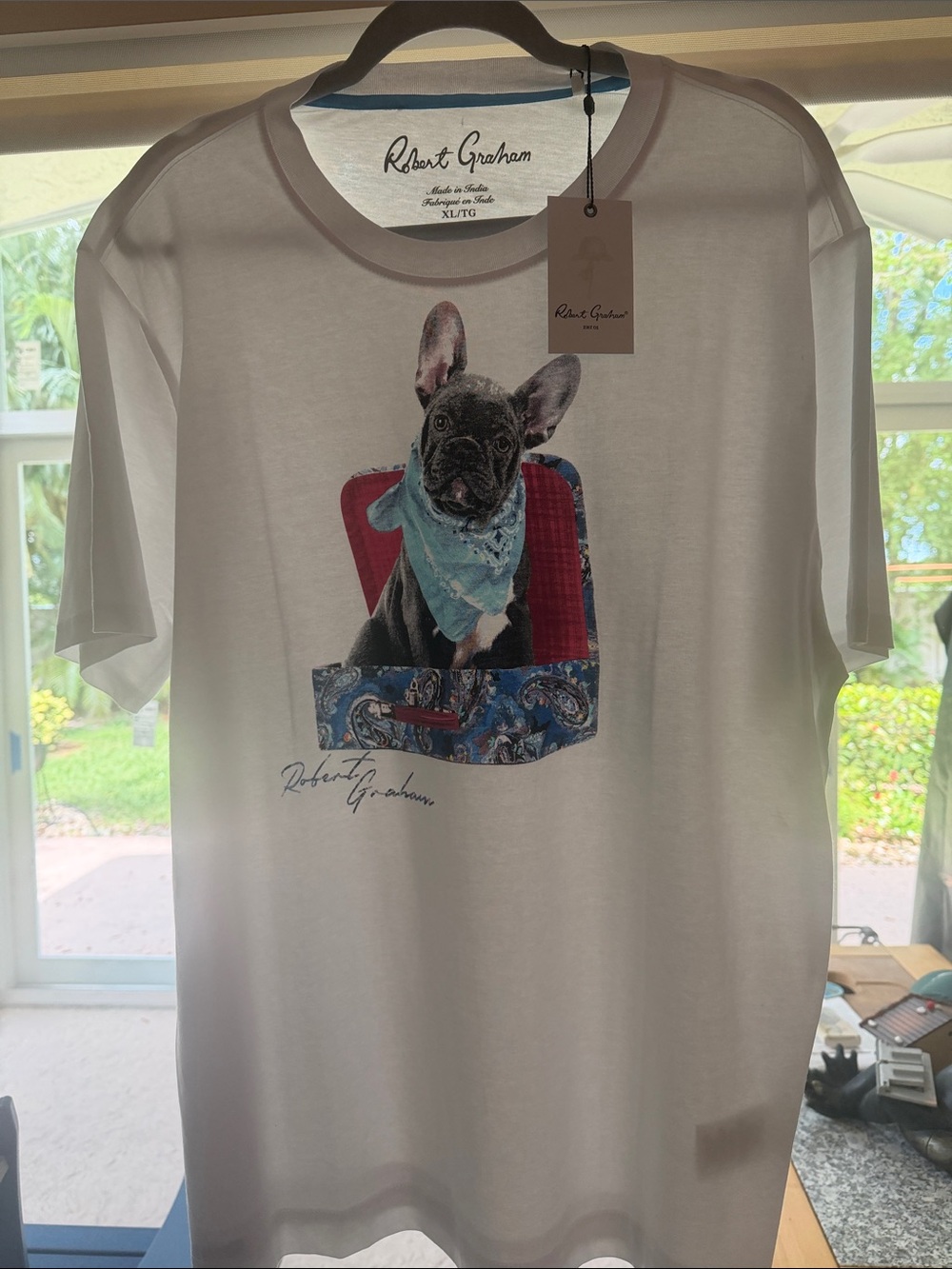 Robert Graham White Tee with Multicolor French Bulldog Print